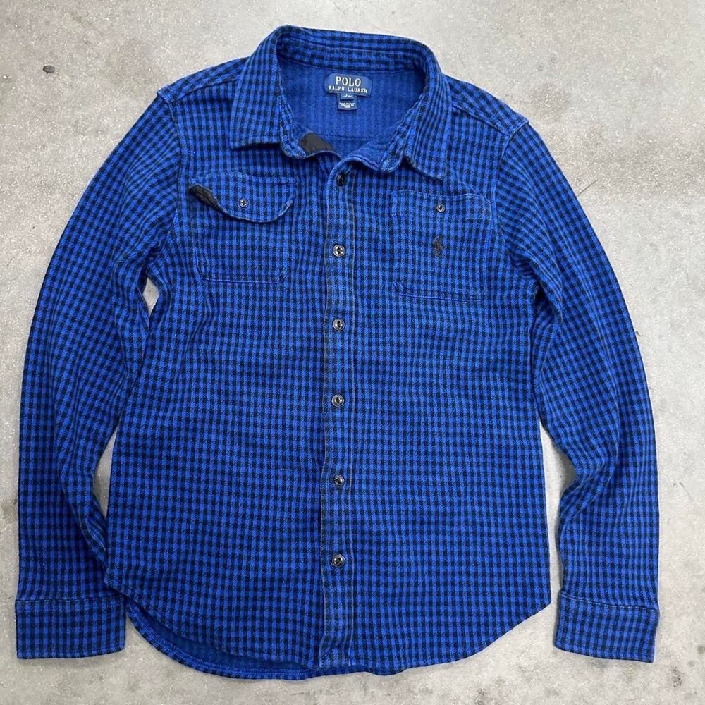 *SOLD* Polo Ralph Lauren Boys blue and black flannel shirt youth L [14-26[